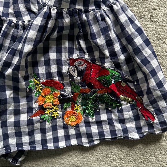 ZARA GINGHAM BLOUSE W/ EMBROIDERED PARROT AND SEQUINS XS - Picture 3 of 4